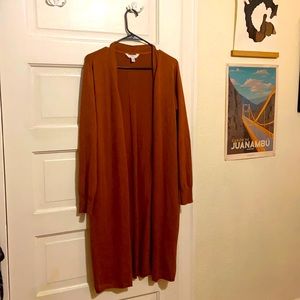 Long burnt orange duster cardigan